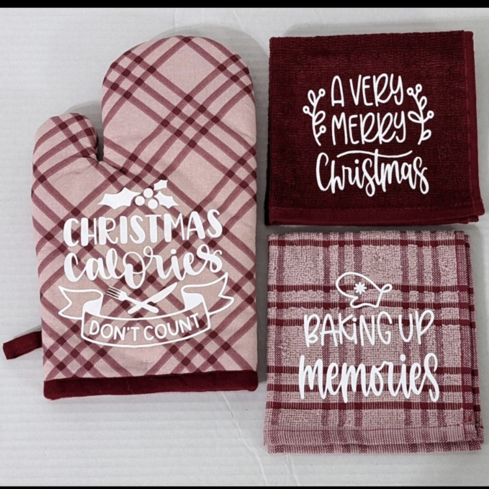 Christmas Oven Mitt and Dishcloths Set, Personalized Set, 3 PC